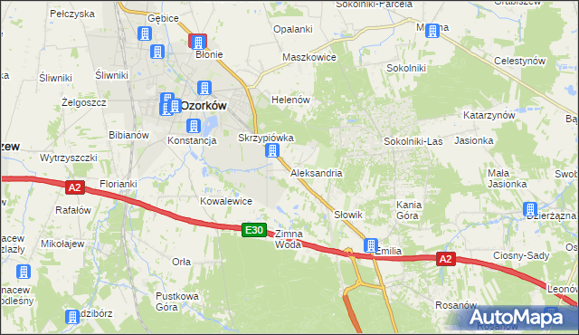 mapa Aleksandria gmina Ozorków, Aleksandria gmina Ozorków na mapie Targeo