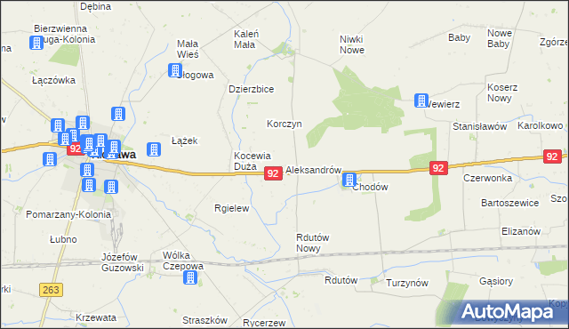 mapa Aleksandrów gmina Chodów, Aleksandrów gmina Chodów na mapie Targeo