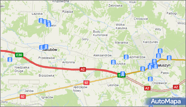 mapa Aleksandrów gmina Jakubów, Aleksandrów gmina Jakubów na mapie Targeo