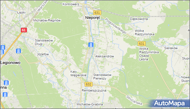 mapa Aleksandrów gmina Nieporęt, Aleksandrów gmina Nieporęt na mapie Targeo