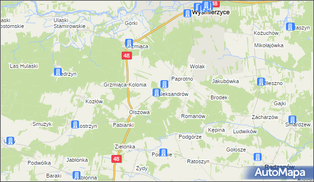mapa Aleksandrów gmina Wyśmierzyce, Aleksandrów gmina Wyśmierzyce na mapie Targeo