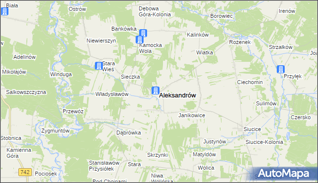 mapa Aleksandrów powiat piotrkowski, Aleksandrów powiat piotrkowski na mapie Targeo
