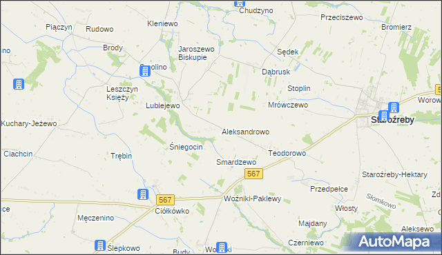 mapa Aleksandrowo gmina Staroźreby, Aleksandrowo gmina Staroźreby na mapie Targeo