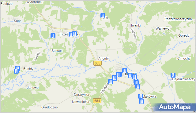 mapa Ancuty, Ancuty na mapie Targeo