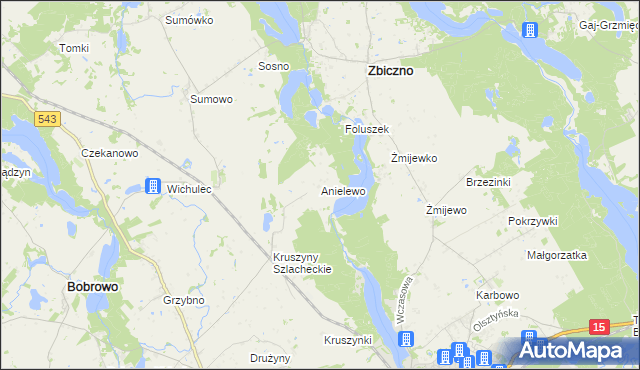 mapa Anielewo gmina Bobrowo, Anielewo gmina Bobrowo na mapie Targeo
