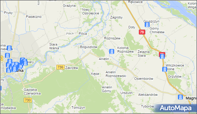 mapa Anielin gmina Magnuszew, Anielin gmina Magnuszew na mapie Targeo