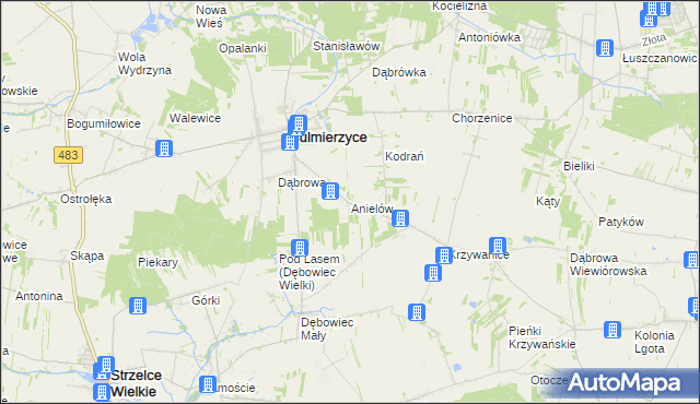 mapa Anielów gmina Sulmierzyce, Anielów gmina Sulmierzyce na mapie Targeo