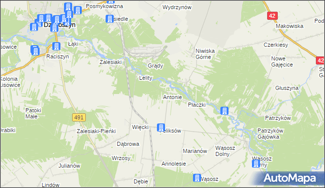 mapa Antonie gmina Popów, Antonie gmina Popów na mapie Targeo