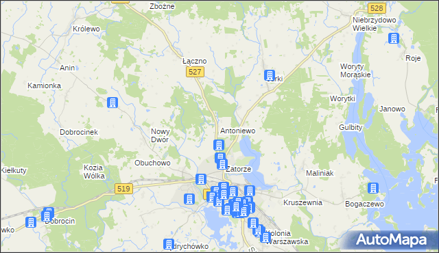 mapa Antoniewo gmina Morąg, Antoniewo gmina Morąg na mapie Targeo