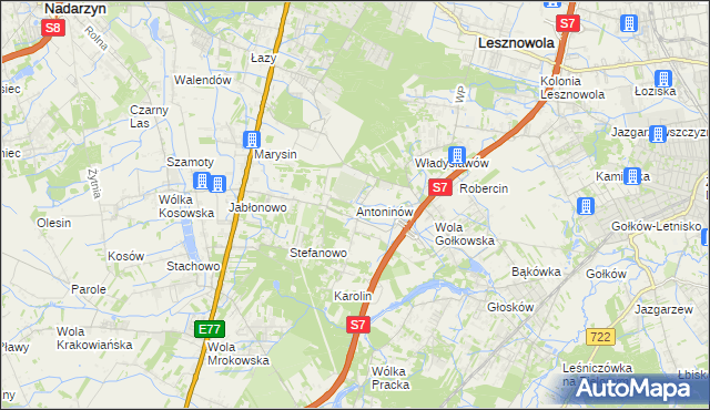 mapa Antoninów gmina Piaseczno, Antoninów gmina Piaseczno na mapie Targeo
