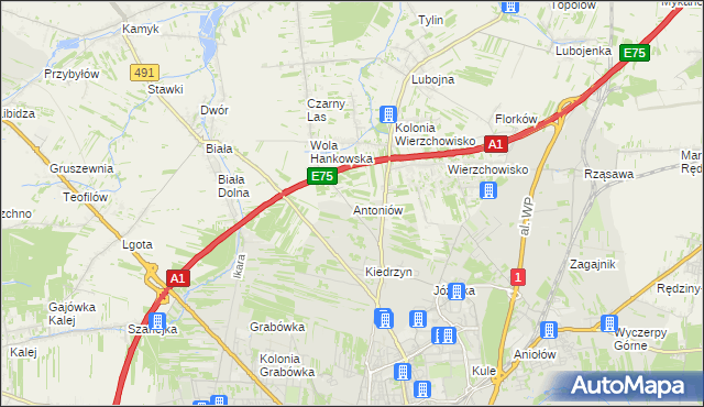 mapa Antoniów gmina Mykanów, Antoniów gmina Mykanów na mapie Targeo