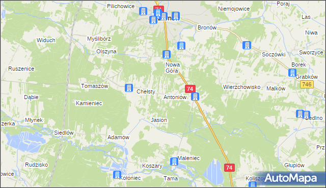 mapa Antoniów gmina Żarnów, Antoniów gmina Żarnów na mapie Targeo