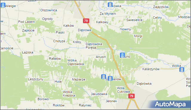 mapa Anusin gmina Ciepielów, Anusin gmina Ciepielów na mapie Targeo