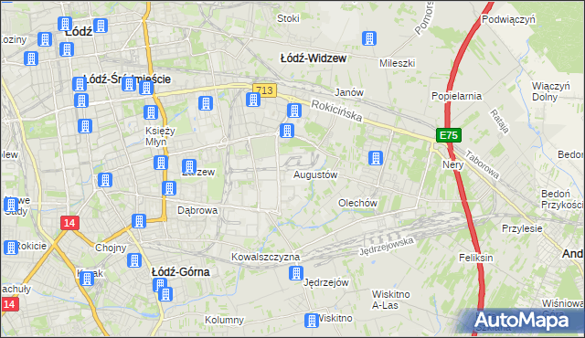 mapa Augustów gmina Łódź, Augustów gmina Łódź na mapie Targeo
