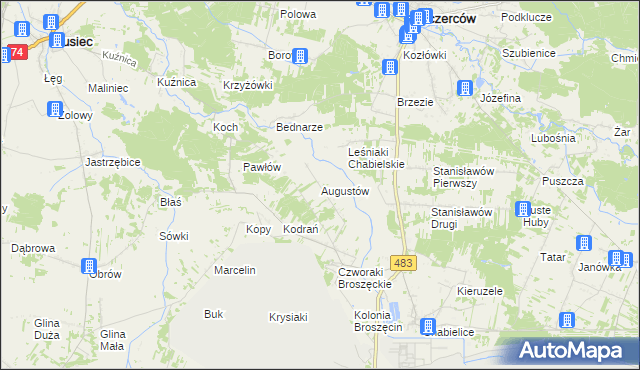 mapa Augustów gmina Rząśnia, Augustów gmina Rząśnia na mapie Targeo