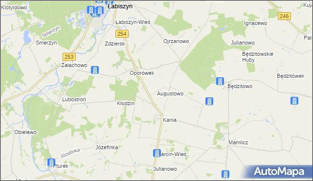 mapa Augustowo gmina Barcin, Augustowo gmina Barcin na mapie Targeo