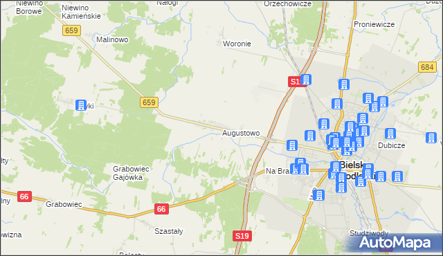 mapa Augustowo gmina Bielsk Podlaski, Augustowo gmina Bielsk Podlaski na mapie Targeo