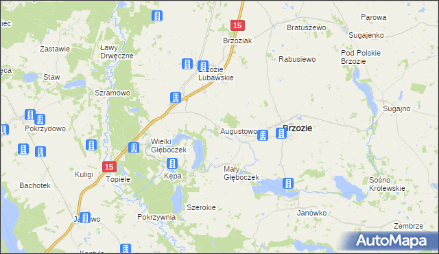 mapa Augustowo gmina Brzozie, Augustowo gmina Brzozie na mapie Targeo