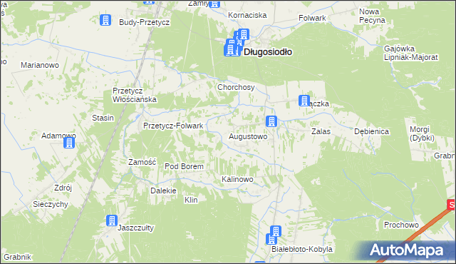 mapa Augustowo gmina Długosiodło, Augustowo gmina Długosiodło na mapie Targeo