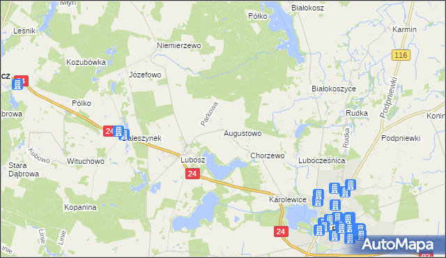 mapa Augustowo gmina Kwilcz, Augustowo gmina Kwilcz na mapie Targeo