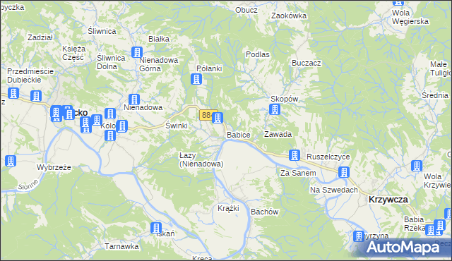 mapa Babice gmina Krzywcza, Babice gmina Krzywcza na mapie Targeo
