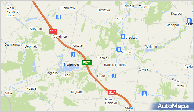mapa Babice gmina Trojanów, Babice gmina Trojanów na mapie Targeo