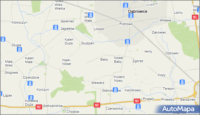 mapa Baby gmina Dąbrowice, Baby gmina Dąbrowice na mapie Targeo