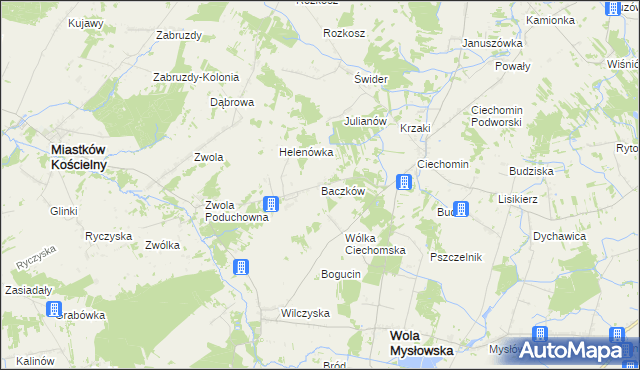 mapa Baczków gmina Wola Mysłowska, Baczków gmina Wola Mysłowska na mapie Targeo