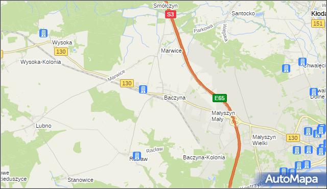 mapa Baczyna gmina Lubiszyn, Baczyna gmina Lubiszyn na mapie Targeo