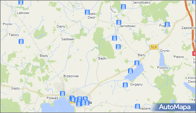 mapa Bądki gmina Zalewo, Bądki gmina Zalewo na mapie Targeo