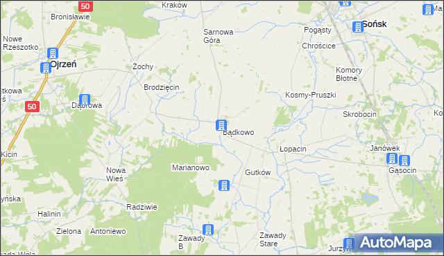mapa Bądkowo gmina Sońsk, Bądkowo gmina Sońsk na mapie Targeo