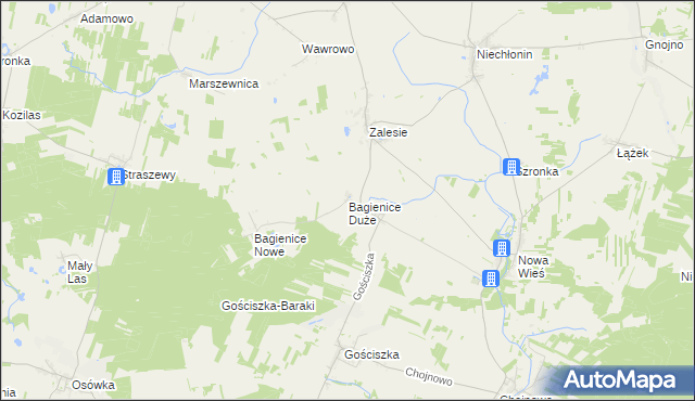 mapa Bagienice Duże, Bagienice Duże na mapie Targeo