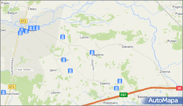 mapa Bagienki gmina Tykocin, Bagienki gmina Tykocin na mapie Targeo