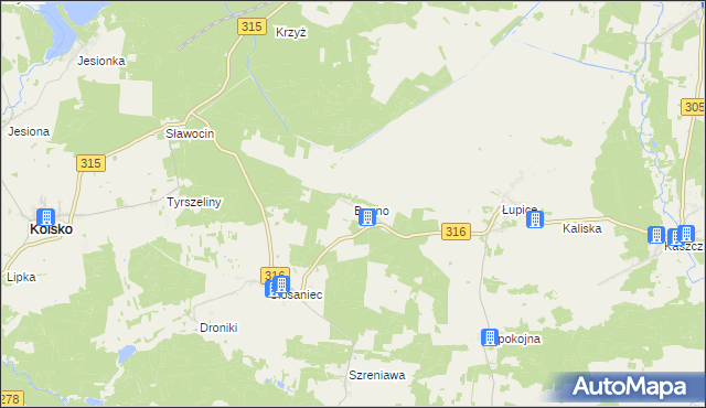 mapa Bagno gmina Sława, Bagno gmina Sława na mapie Targeo