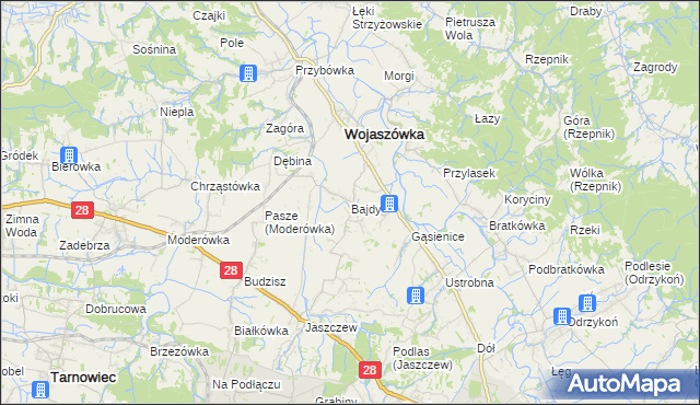 mapa Bajdy gmina Wojaszówka, Bajdy gmina Wojaszówka na mapie Targeo