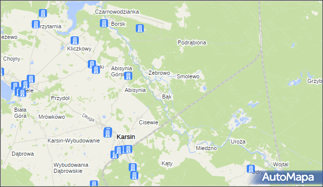 mapa Bąk gmina Karsin, Bąk gmina Karsin na mapie Targeo