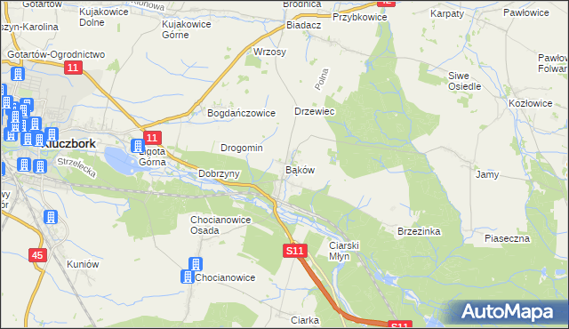 mapa Bąków gmina Kluczbork, Bąków gmina Kluczbork na mapie Targeo