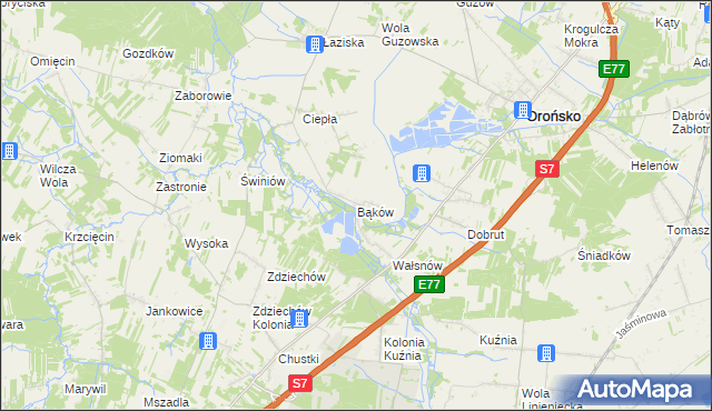 mapa Bąków gmina Orońsko, Bąków gmina Orońsko na mapie Targeo