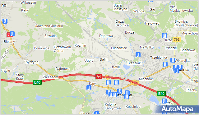 mapa Balin gmina Chrzanów, Balin gmina Chrzanów na mapie Targeo