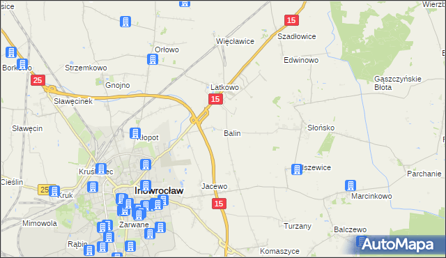 mapa Balin gmina Inowrocław, Balin gmina Inowrocław na mapie Targeo