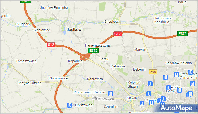 mapa Barak gmina Jastków, Barak gmina Jastków na mapie Targeo