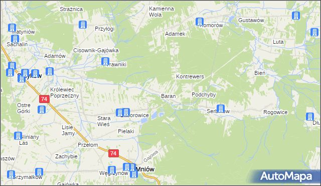 mapa Baran gmina Mniów, Baran gmina Mniów na mapie Targeo