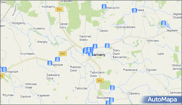 mapa Barciany, Barciany na mapie Targeo
