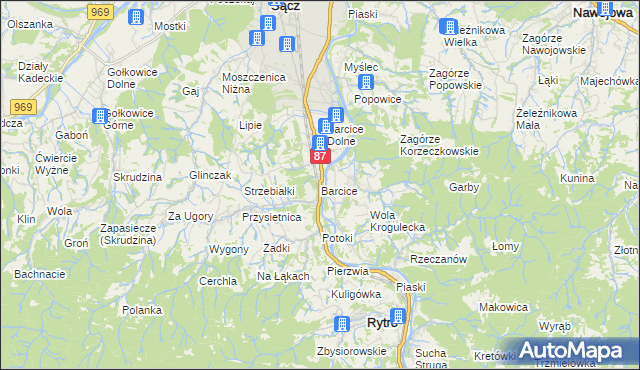 mapa Barcice gmina Stary Sącz, Barcice gmina Stary Sącz na mapie Targeo