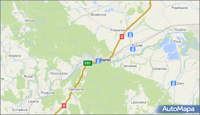 mapa Bardo powiat ząbkowicki, Bardo powiat ząbkowicki na mapie Targeo