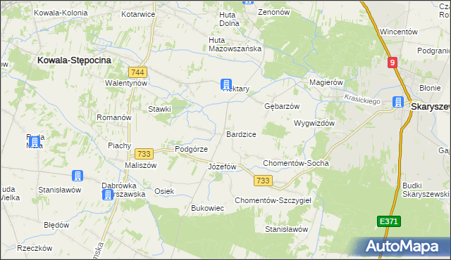 mapa Bardzice, Bardzice na mapie Targeo