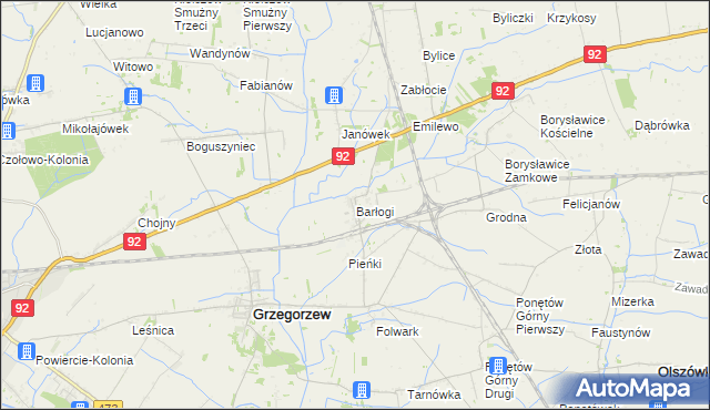 mapa Barłogi gmina Grzegorzew, Barłogi gmina Grzegorzew na mapie Targeo