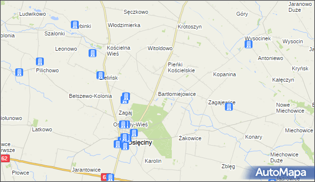 mapa Bartłomiejowice gmina Osięciny, Bartłomiejowice gmina Osięciny na mapie Targeo
