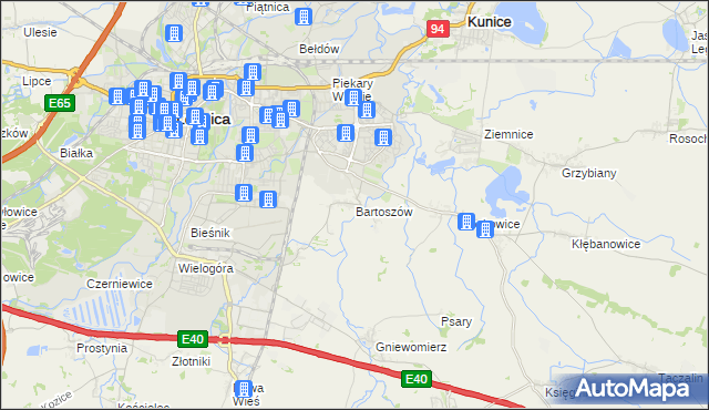 mapa Bartoszów gmina Legnickie Pole, Bartoszów gmina Legnickie Pole na mapie Targeo