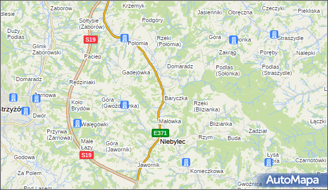 mapa Baryczka gmina Niebylec, Baryczka gmina Niebylec na mapie Targeo